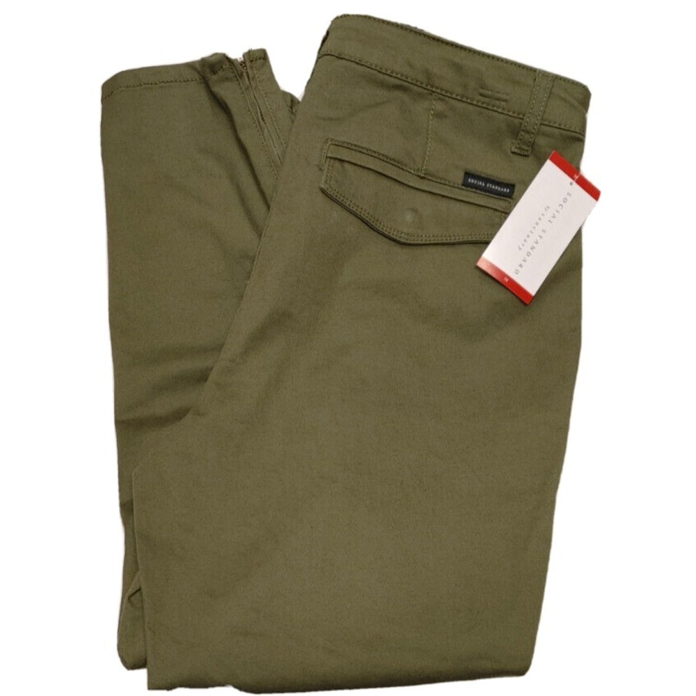 NWT Women's SOCIAL STANDARD Logan Utility Skinny Pants Green 2